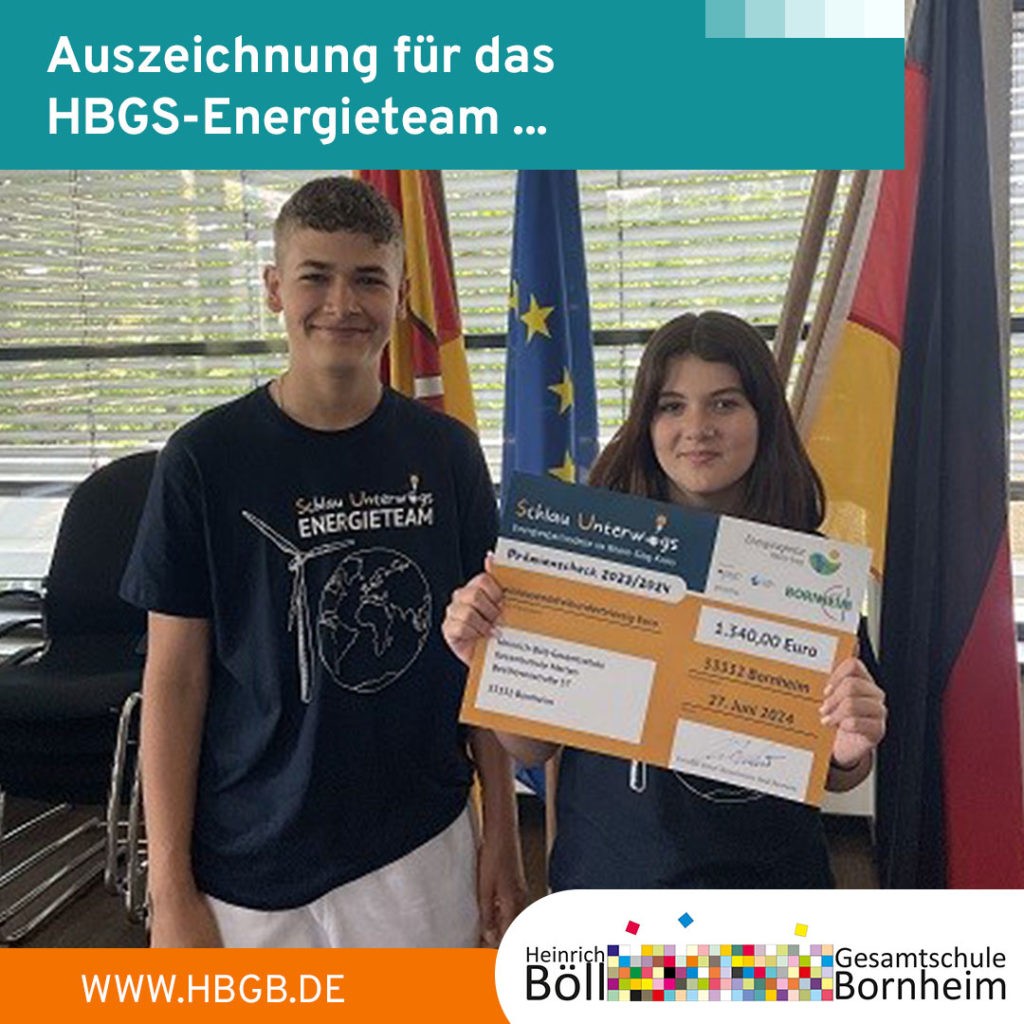 Auszeichnung für das HBGS-Energieteam … Schüler mit Preis für Energieteam-Auszeichnung.